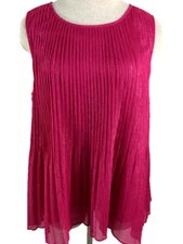 Apt 9 top blouse Size L sleeveless pleated front NEW lined dark pink sparkle