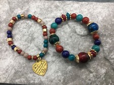 2 PC Handmade Bohemian Beaded Stackable Stretch Bracelet Set New Free Ship 5547