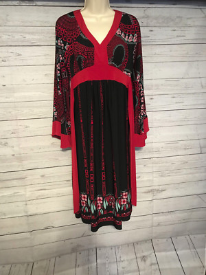 Bisou Bisou Red Black Geo Print Maternity Dress V Neck Long Sleeve Size  Small | eBay