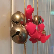 Vintage Strand Gold Brass Sleigh Bells & Bows Door Decor 51" L Christmas UNIQUE!