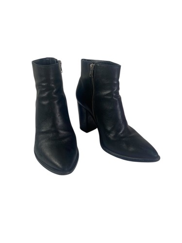 all saints boots women ankle 38.5 US 8 Black Leather zip heeled pointed toe - Picture 2 of 6