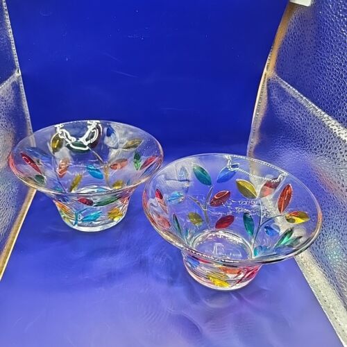 2 Zecchino Murano Italy Glass Rainbow Colorful Tree Life Candy Candle Dish Bowl - Picture 2 of 19