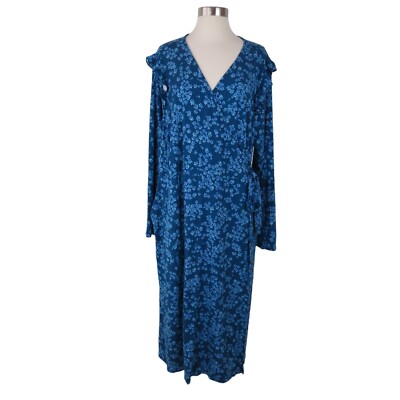 DRAPER JAMES RSVP Women's Blue Floral Ruffle Long Sleeve Wrap Dress NWOT 2X