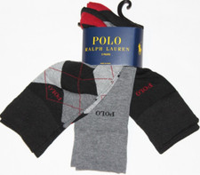 New Polo Ralph Lauren Mens 3-Pair Dress Socks Argyle Gray/Black/Red