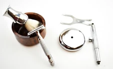 Men Grooming Wet shaving Gift Set Safety Razor Shaving Brush Wooden Bowl & Stand