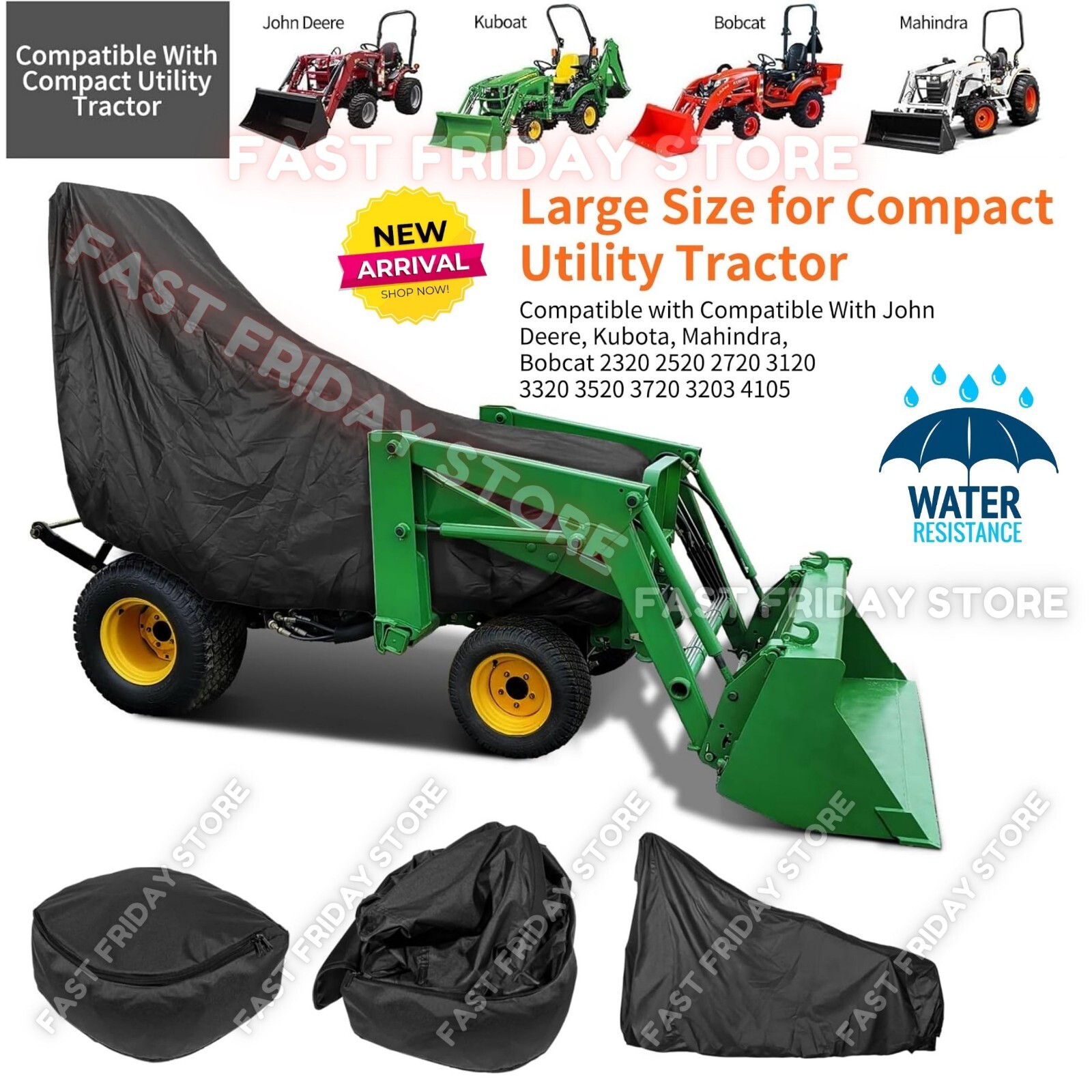 Heavy Duty Tractor Cover Waterproof for John Deere Kubota Bobcat Compact Tractor