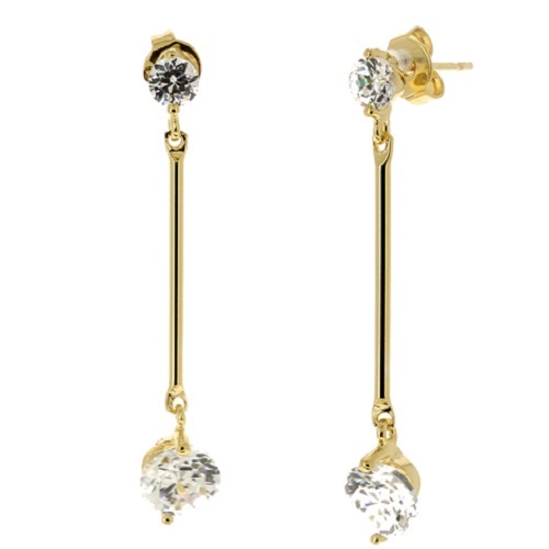 Boucles d'oreilles pendantes en plaqué or de haute joaillerie avec zirconium solitaire