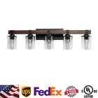 Vanity Light 5 Lights 35'' Farmhouse Wood for Bathroom Mirror Black Wall Fixture