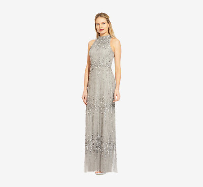 Adrianna Papell Petite Beaded Halter Column Gown