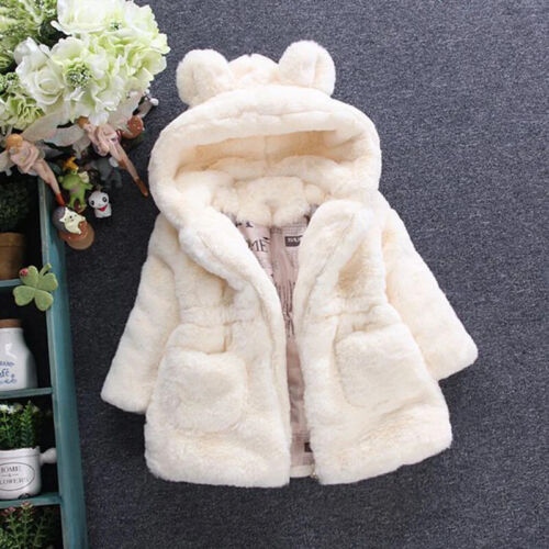 Winter Baby Girls Clothes Faux Fur Coat Fleece Jacket Warm Snowsuit Hooded Parka - Picture 3 of 28