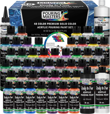 Pouring Masters 48-Color Ready to Pour Acrylic Pouring Paint Set with Silicone O