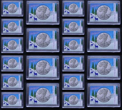 20 American Silver Eagle Frosty Case Snaplock Coin Holder 2X3 Deer Happy Holiday