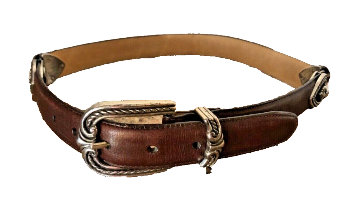 BRIGHTON 40409 CHOCOLATE BROWN LEATHER/ SILVER SCROLL BUCKLE HEART