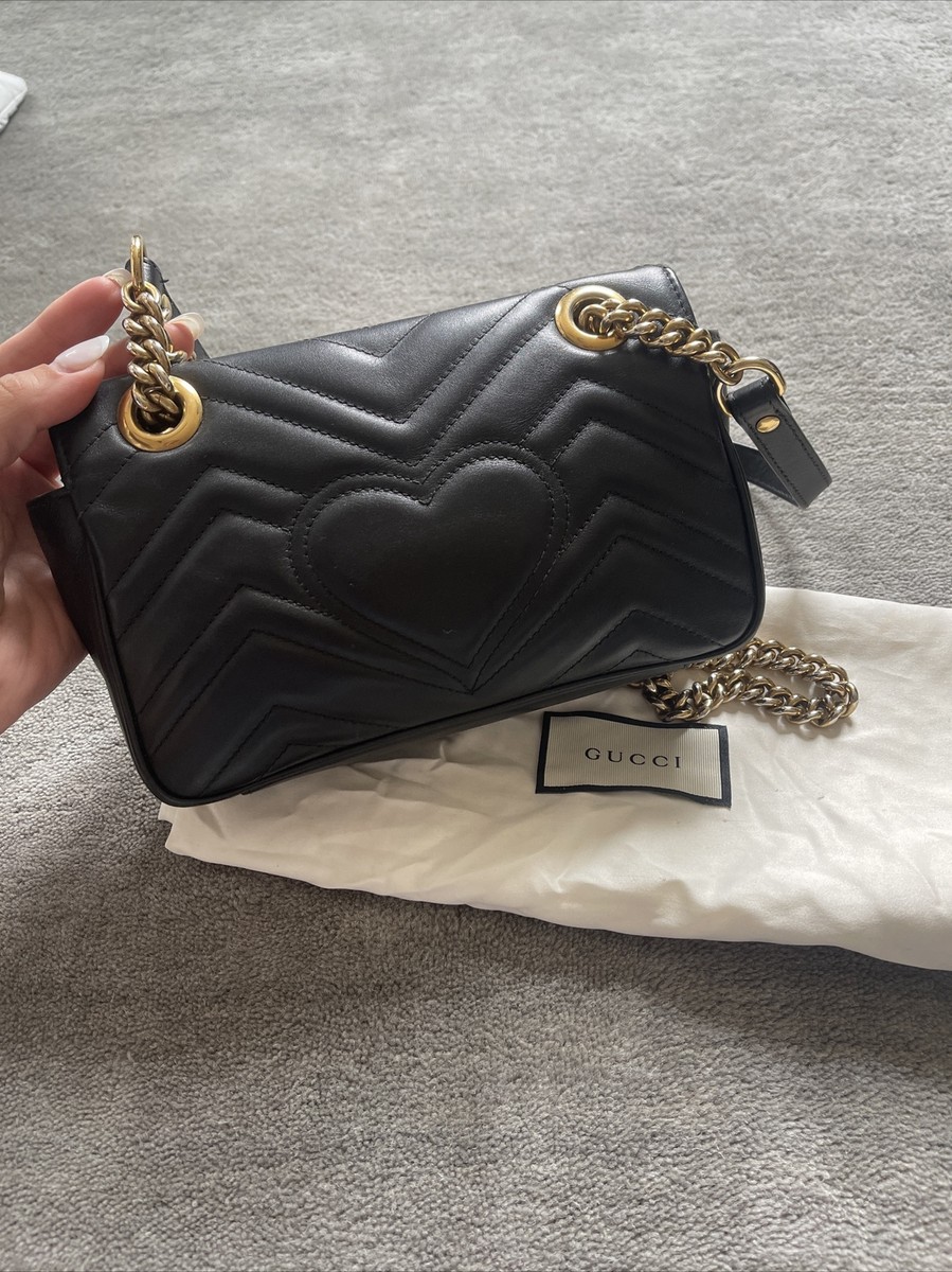 Gucci GG Marmont Gold Hardware Shoulder Bag Small Black Leather | eBay