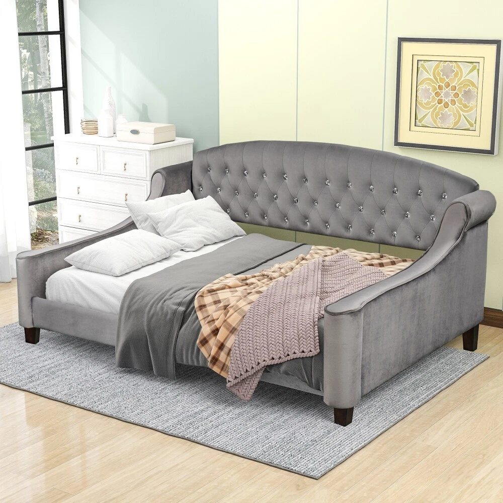 Modern Luxury Tufted Button Twin Size Sofa Daybed Frame Gray