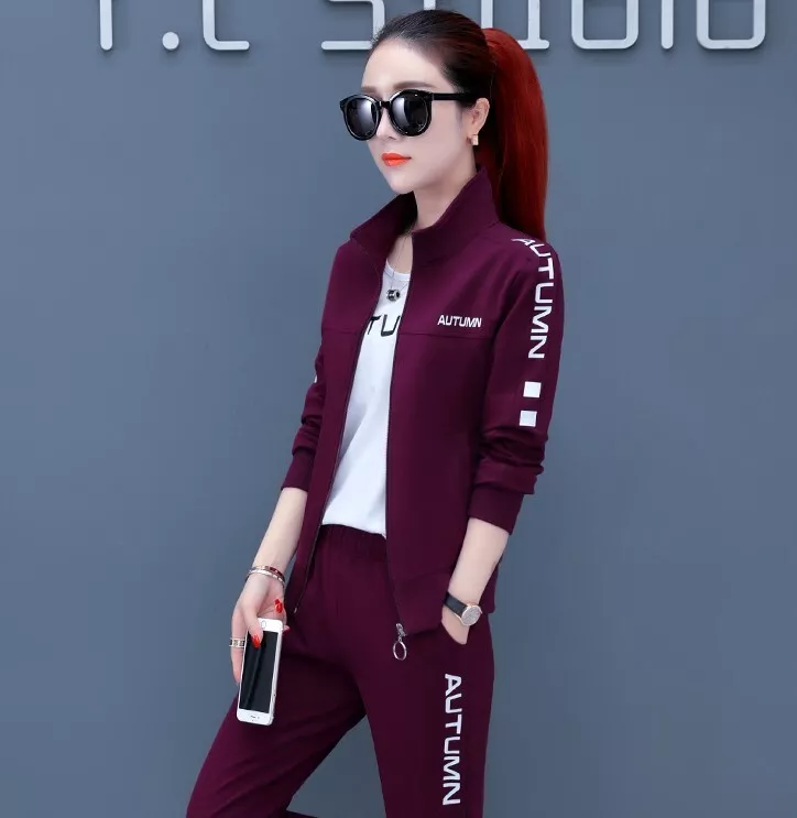 Track Suit Women Jacket Pants T-Shirt 3-Piece Set Jogging Sports Exercise  Casual