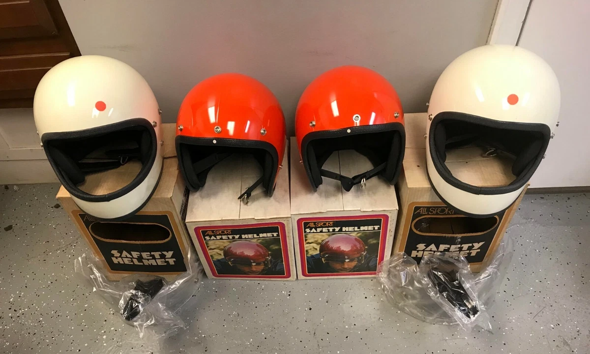 4 Vintage ALL SPORT Motorcycle Helmets Full Face w shield visor