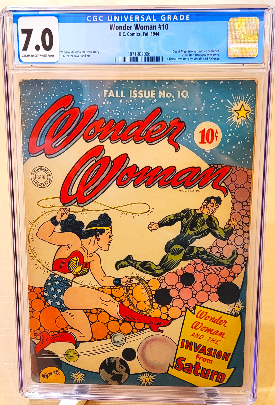 WONDER WOMAN #10 (DC: 1944) Marston Mephisto Saturno CGC 7.0 (F/VF)