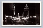 Broadway at Night PORTLAND Oregon RPPC Vintage Neon Sign Night Photo ~1940s