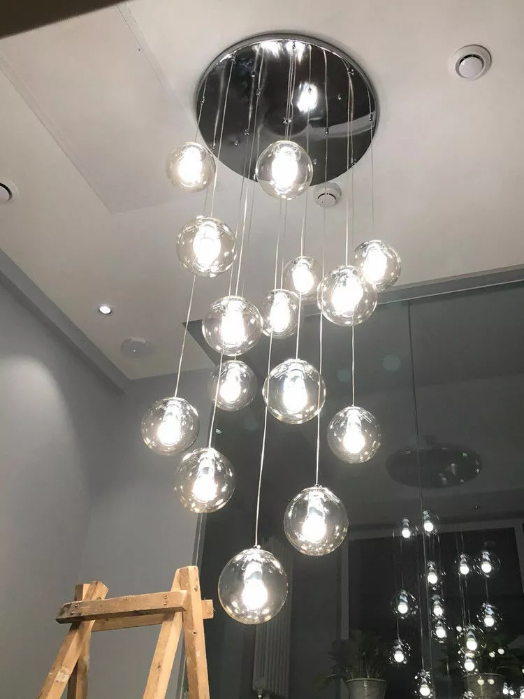 Clear Glass Globe Chandelier Living Room Lights Pendant Lamp Stair