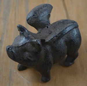 Rustic Cast Iron Flying Pig Figurine Statue Wings Paper Weight Image Is Loading Rustic Cast Iron Flying Pig Figurine Statue Wings