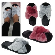 LADIES WOMENS WINTER WARM FAUX FUR LINED BEDROOM HOUSE SLIPPERS SHOES SIZE