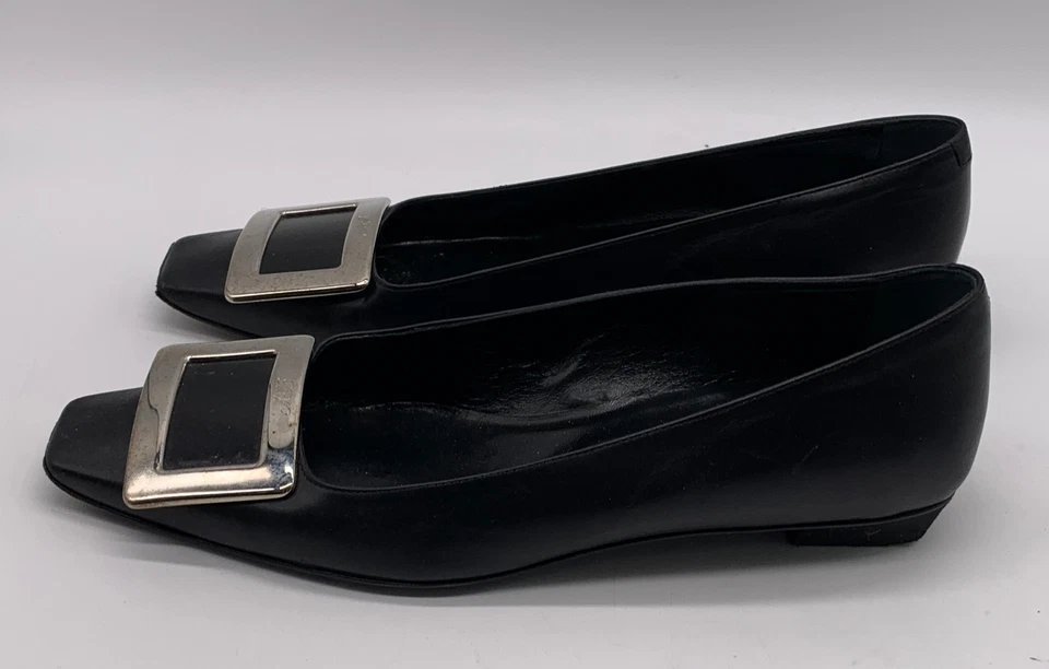 Roger Vivier Mujer Cuero Negro Puntera Cuadrada Plana con Hebilla Talla 7 Foto 3 de 4