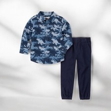 Kids Headquarters Little Boys Dino Button Down Twill Jogger 2-Piece Set Size 6