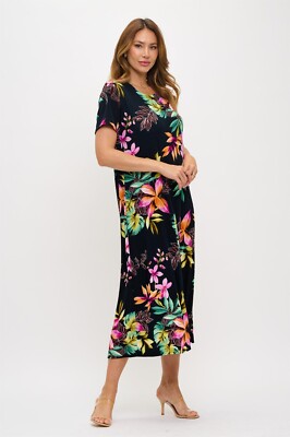 travel knit dresses plus size Travel Knit Dress Plus Size 1X 2X Slinky Long Black Travelers Knit Pullover Maxi