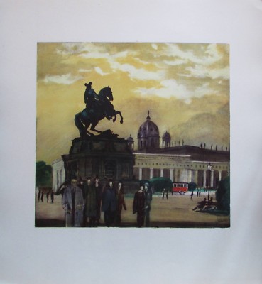 Igo Pötsch: Heldenplatz mit dem Prinz-Eugen-Denkmal, Wien - Kunstblatt ca. 1939