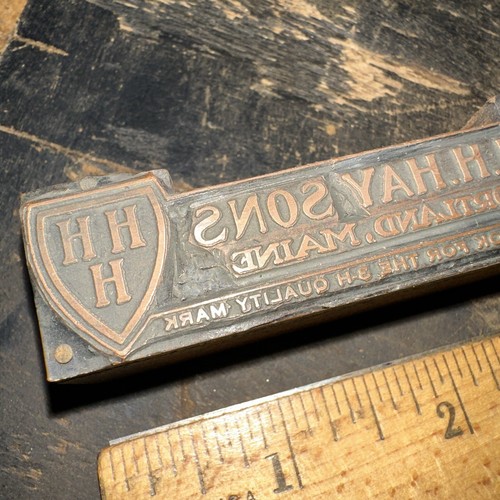 Printing Block “ H.H. HAYSONS, Portland Maine ” Copper Face. 3-H Logo - Picture 2 of 4