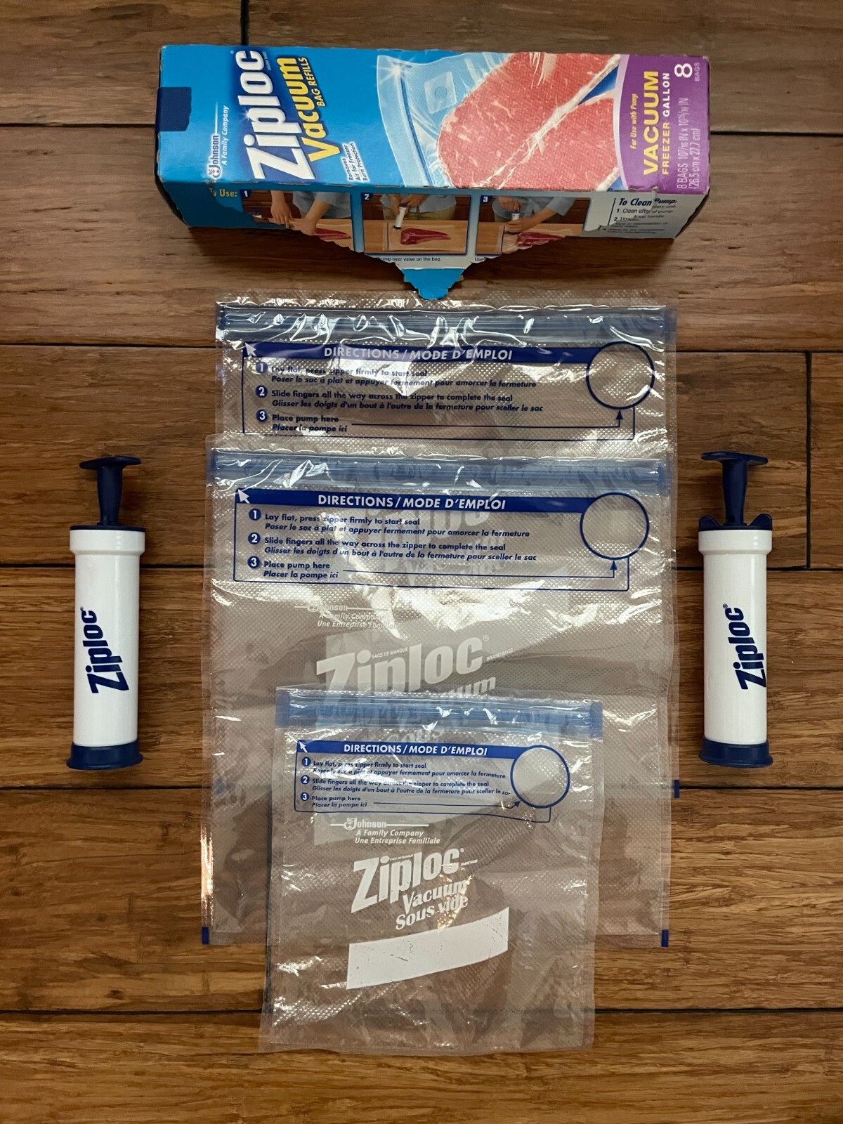 Ziploc Vacuum Starter Kit 2 Hand Pump, 2 One Gallon Seal Bags, 1 one