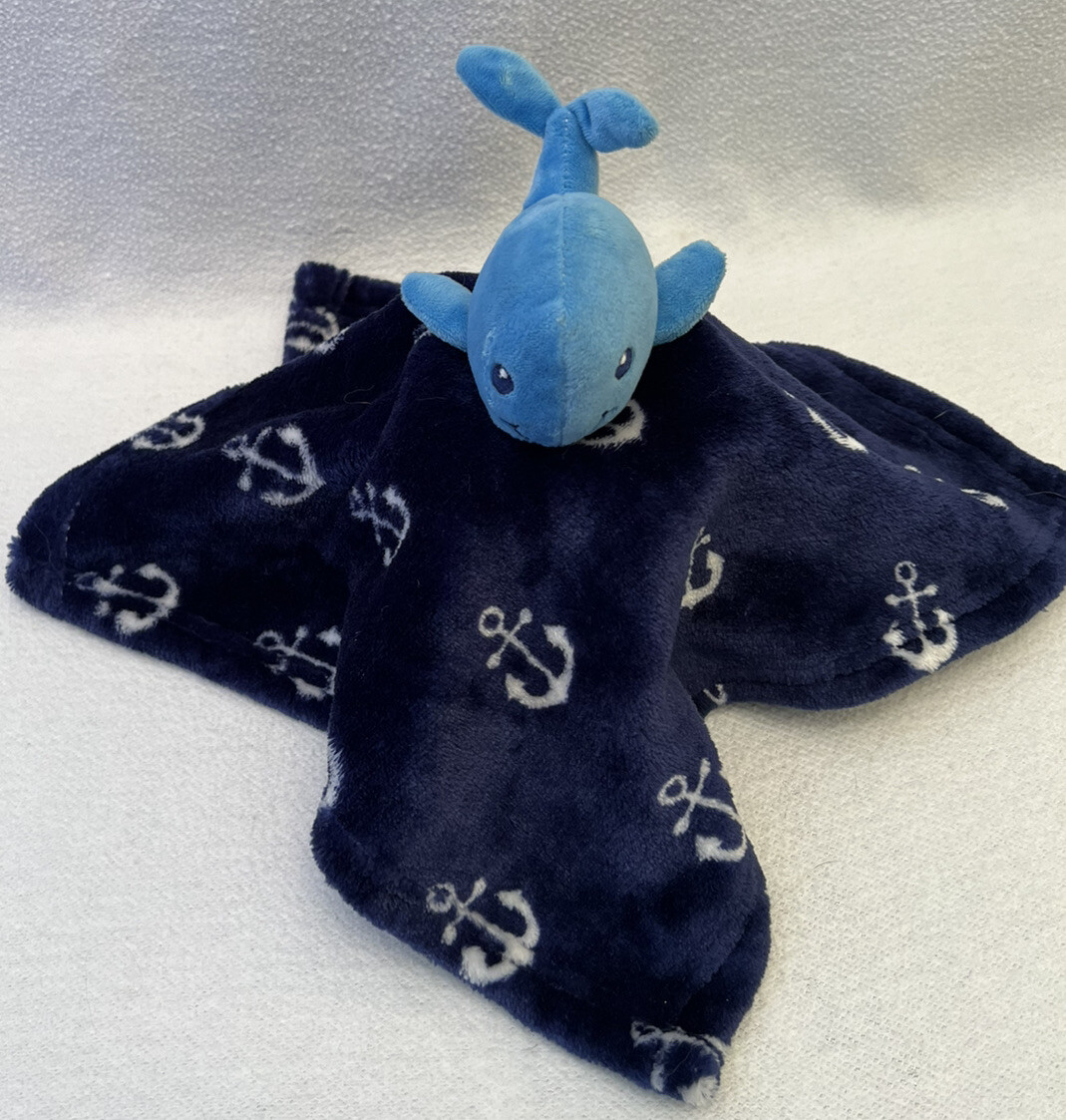 HUDSON BABY HB Whale Security Blanket Lovey Navy Blue Anchors 14