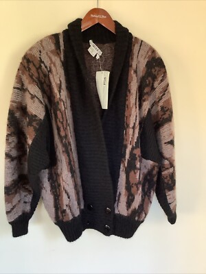 Vintage Segue L Wool Padded Shoulder Oversized Chuncky Cardigan Sweater 1980