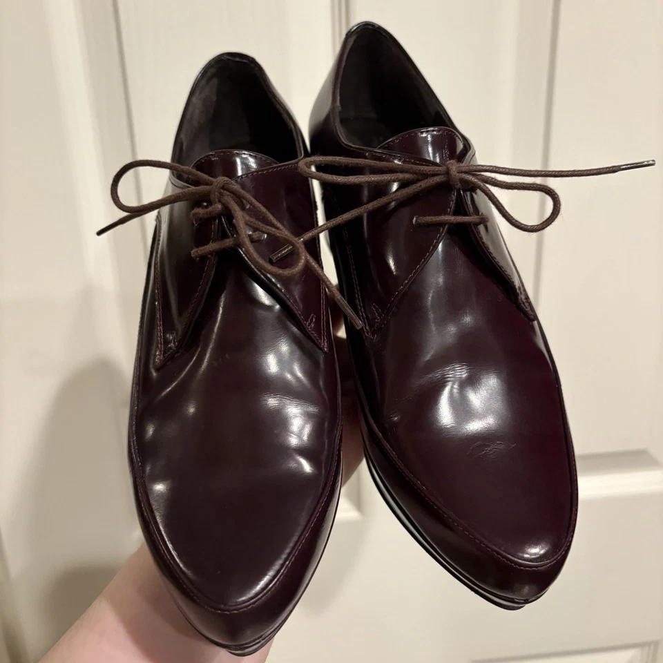 AUDLEY Mujer Cuero Borgoña Cuñas Talla 5.5 Euro 36 Mocasines Tacones Plataforma Foto 2 de 4