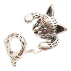 925 Sterling Silver Vintage Ring CZ Eyed Crouching Cat Wrap Band Sz 7.5 RG36112
