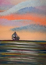 ACEO Original Hand-painted Acrylic Painting Artist Trading Card on Canvas: OCEAN