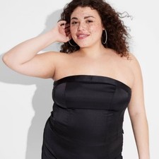 Wild Fable Women's Satin Bustier Tube Top Smocked Lined Black Size XXL