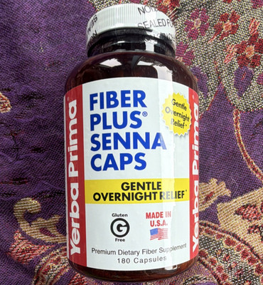 Yerba Prima Fiber Plus Senna Capsules 180ct Gluten Free Digestive Health