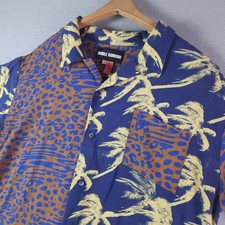 Double Rainbouu Hawaiian Shirt Mens Small Palm Tree Cheetah Button Up Rayon