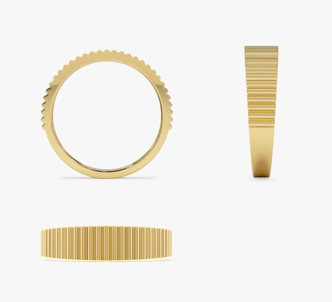 14K Solid Yellow Gold Ribbed Fluted Textured Band… - image 4