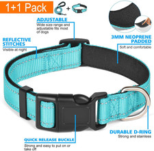 Reflective Dog Collar Padded with Soft Neoprene Breathable Adjustable Nylon D...