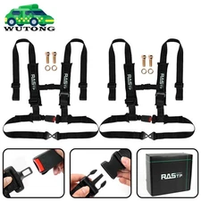 2 X RASTP UNIVERSAL BLACK 4 POINT BUCKLE RACING SEAT BELT HARNESS W/ SHOULD PADS