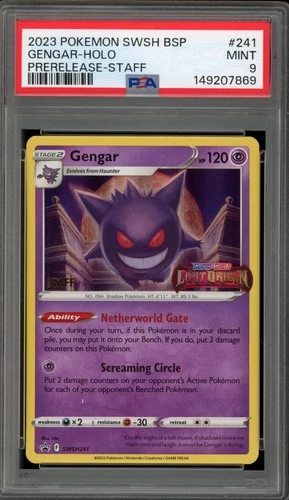 Pokemon Gengar Lost Origin STAFF Prerelease Holo Promo SWSH241 PSA 9 Mint