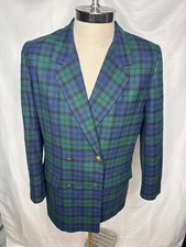 Pendleton Womens Green Blue Plaid Wool Blazer Double-Breasted Size 8 Made In U