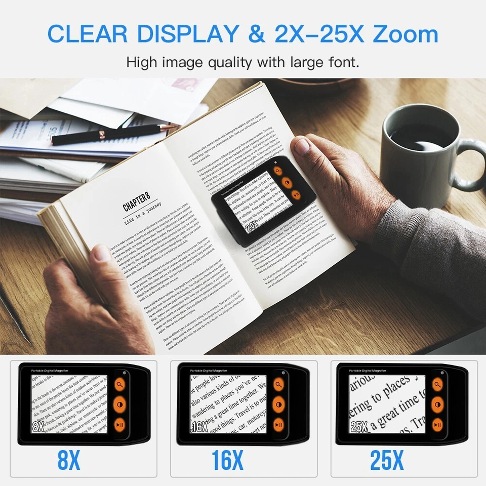 3.5" LCD Screen Low Vision Digital Magnifier Reading Aid 2x-25x Zoom Portable - Image 2 of 4