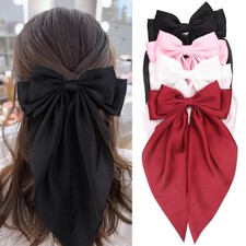 MRJ 4 Pcs Silky Satin Hair Bows Big Hair Ribbons for Women Large Hair Clips for