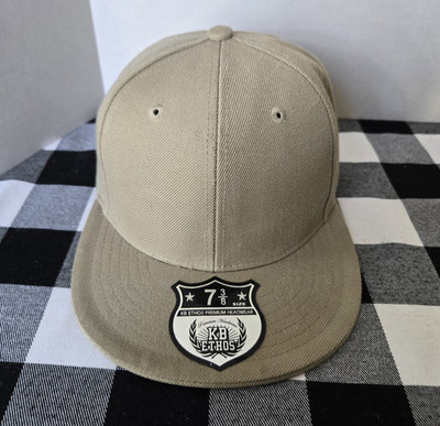 KB Ethos Premium Headwear Solid Beige Men's Flat Brim Bill Ball Cap Size L