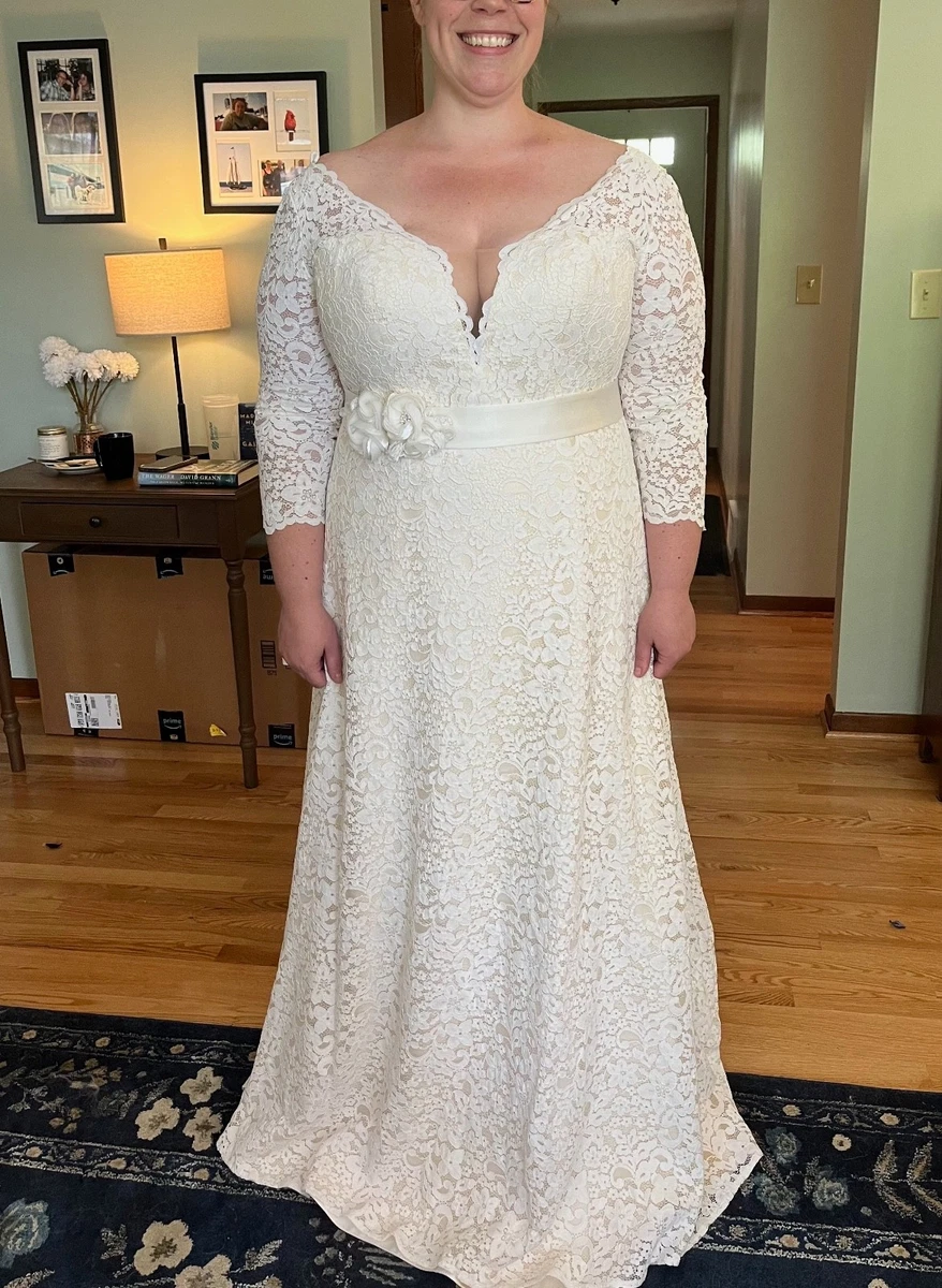 Lace V Neck Ball Gown/Duchess 3/4 Sleeve Wedding Dresses for sale | eBay
