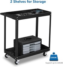 2 Shelf Steel Utility Cart 2 Tier Rolling Tool Storage Cart for Mechanic Black